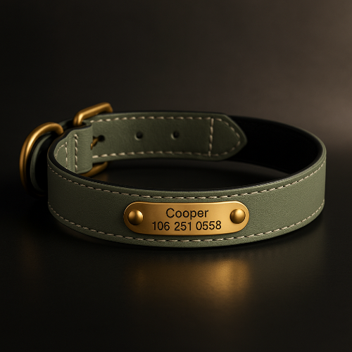 Collier-cuir-chien-personnalise-vert
