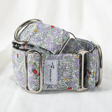collier chien martingale fleurs lavande multicolore