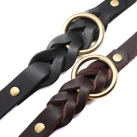 collier chien tressé en cuir élégant noir et marron