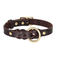 collier chien tressé en cuir marron
