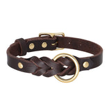 collier chien tressé en cuir marron