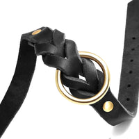 collier chien tressé en cuir noir détail