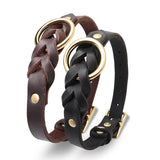 collier chien tressé en cuir élégant noir et marron