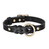 collier chien tressé en cuir noir