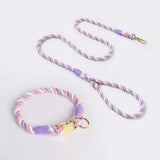 Collier en corde pour chien rose et violet pastel avec laisse