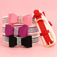 collier pour chien en strass avec noeud papillon en plusieurs couleurs