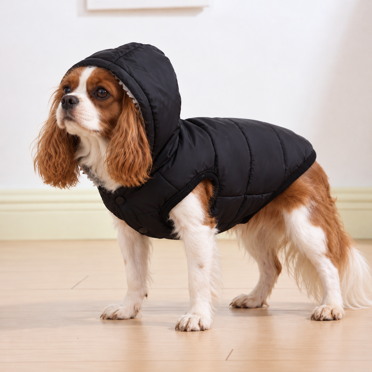 doudoune pour chien noire assis