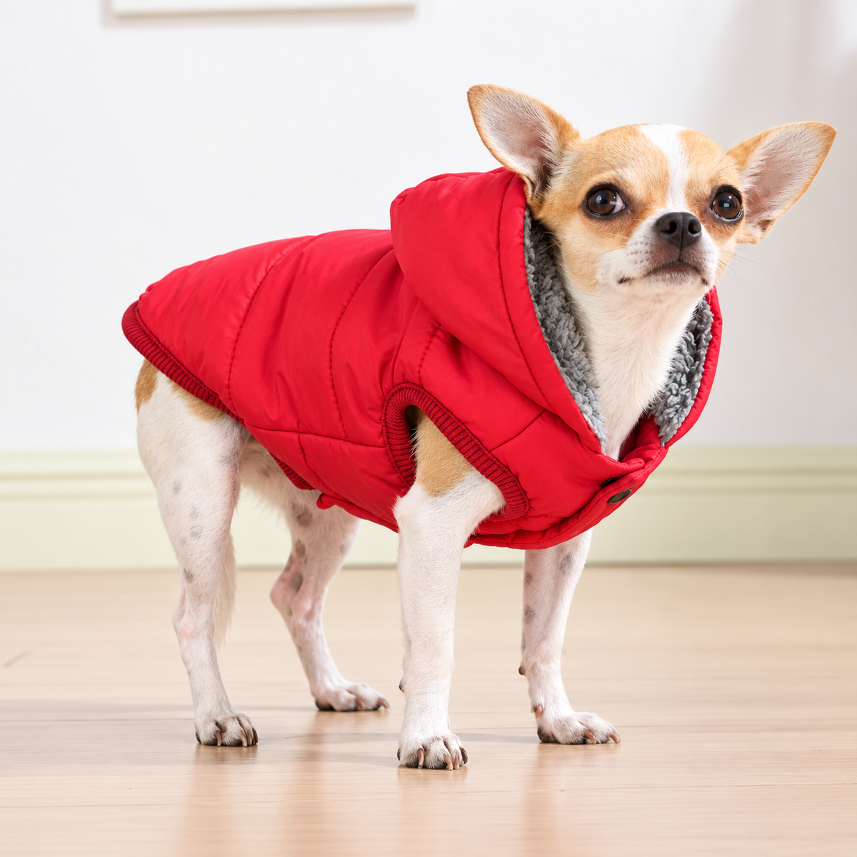 doudoune pour chien rouge debout